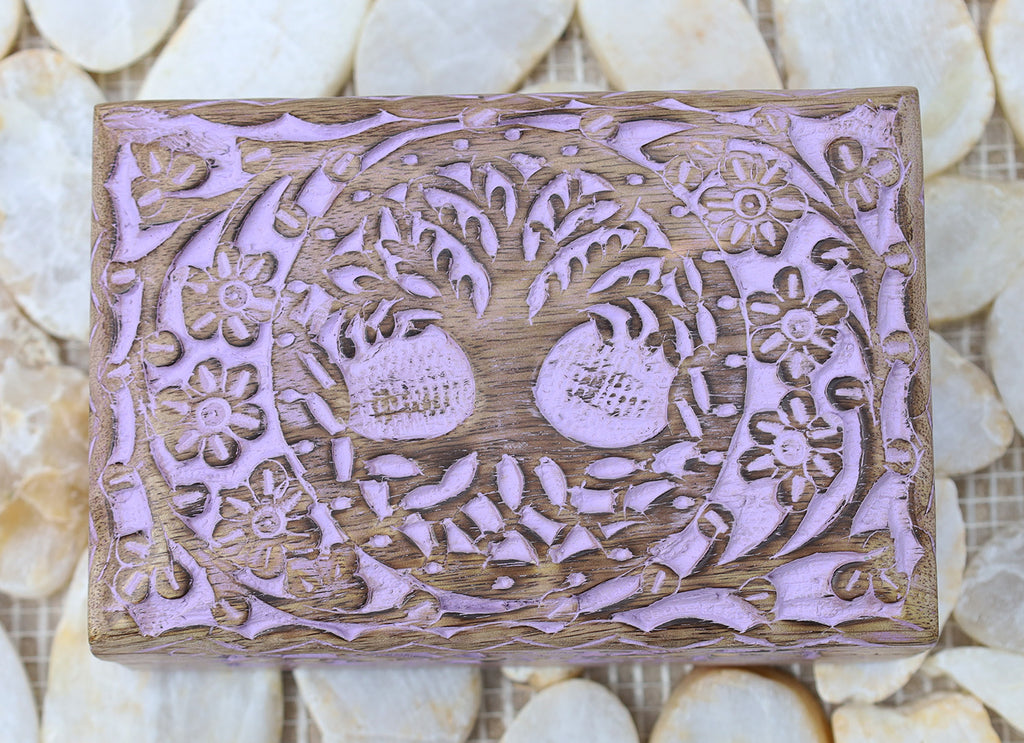 Tree Of Life Hand Carved Jewelry Storage Keepsake Wooden Box - DharmaObjects