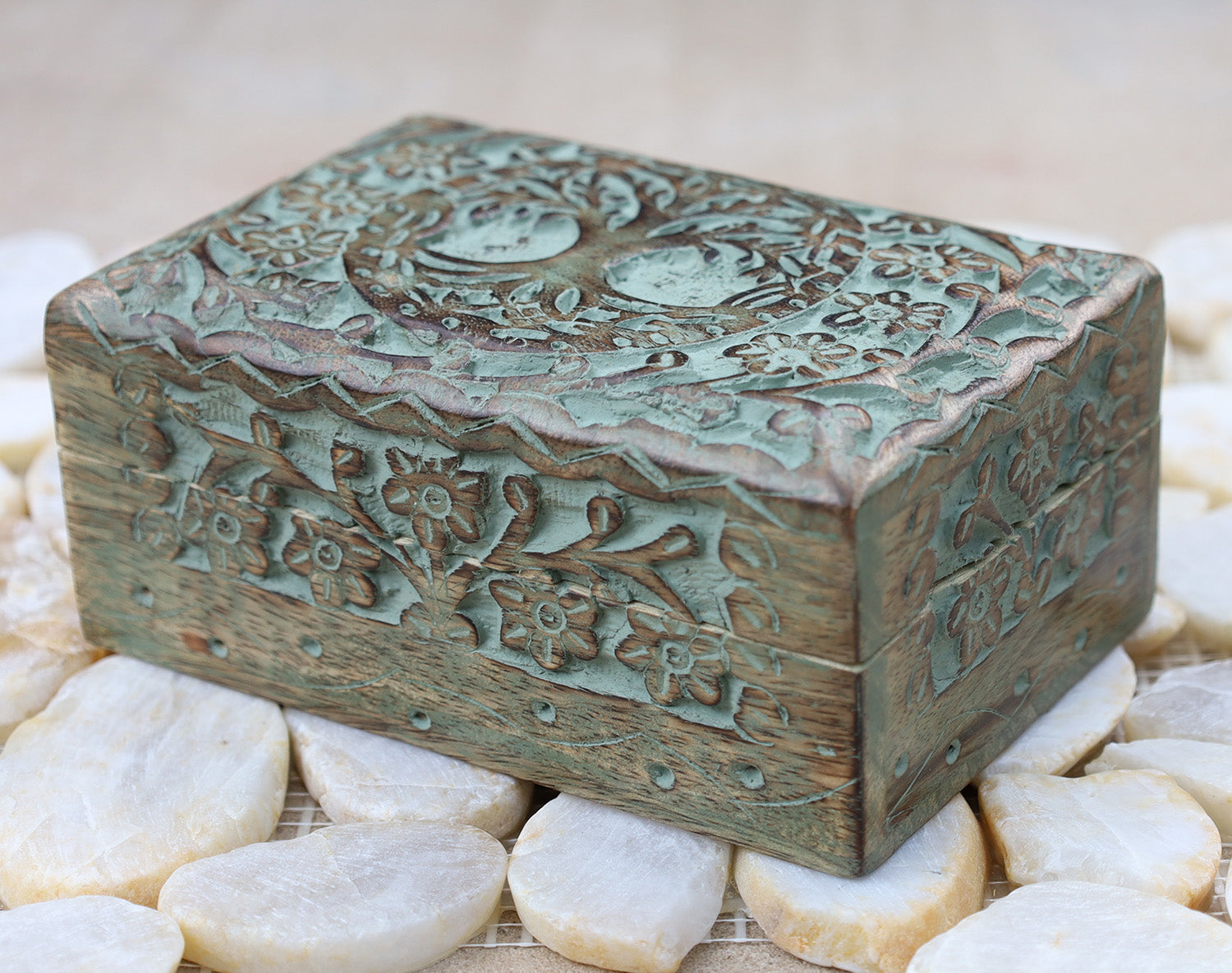 Tree Of Life Hand Carved Jewelry Storage Keepsake Wooden Box - DharmaObjects