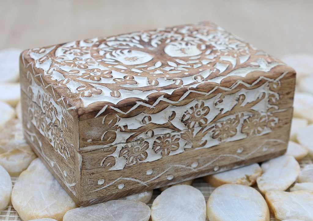 Tree Of Life Hand Carved Jewelry Storage Keepsake Wooden Box - DharmaObjects