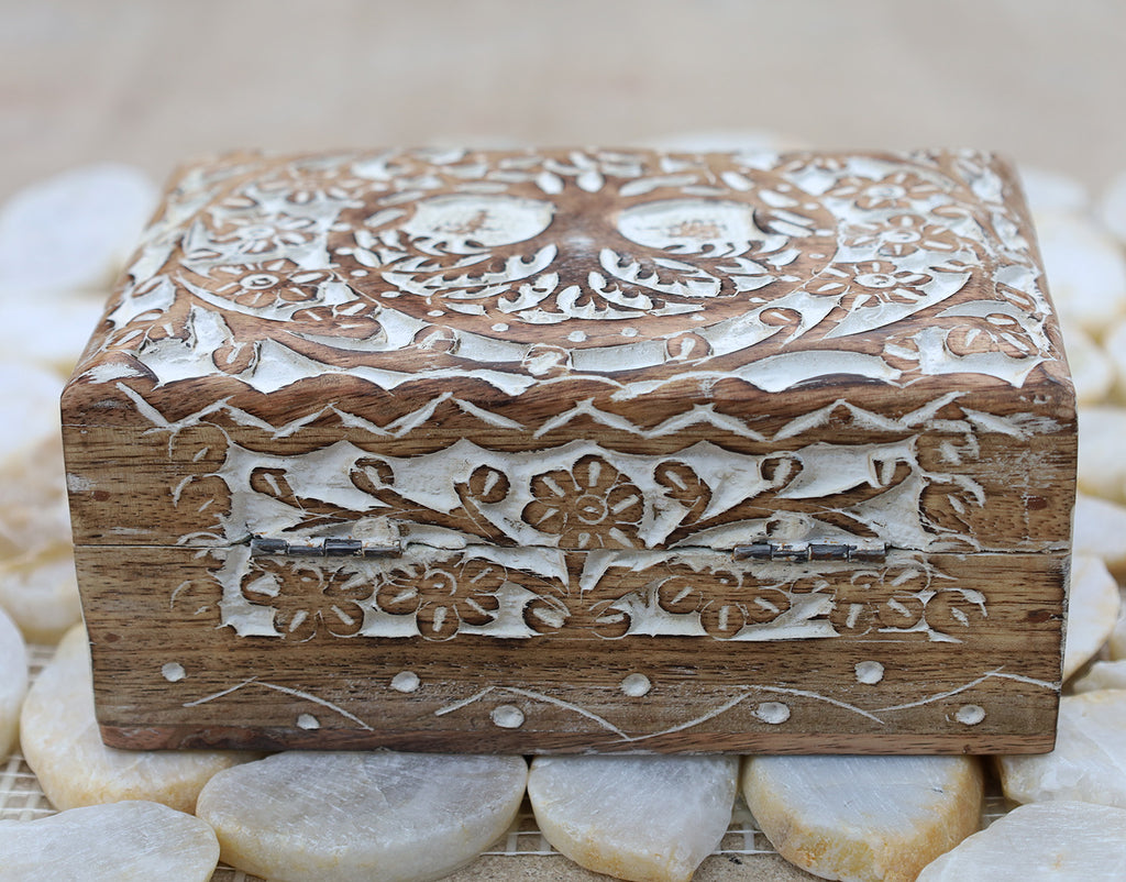 Tree Of Life Hand Carved Jewelry Storage Keepsake Wooden Box - DharmaObjects