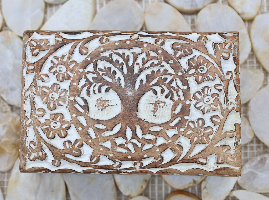 Tree Of Life Hand Carved Jewelry Storage Keepsake Wooden Box - DharmaObjects