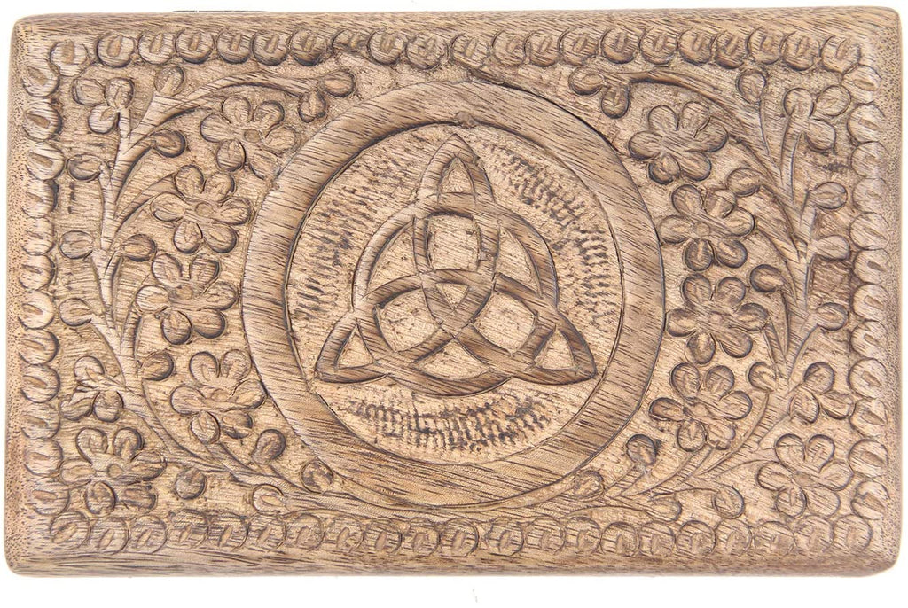 Hand Carved Triquetra Wooden Jewelry, Keepsake, Storage Box