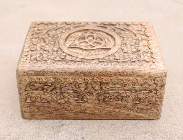 Hand Carved Triquetra Wooden Jewelry, Keepsake, Storage Box