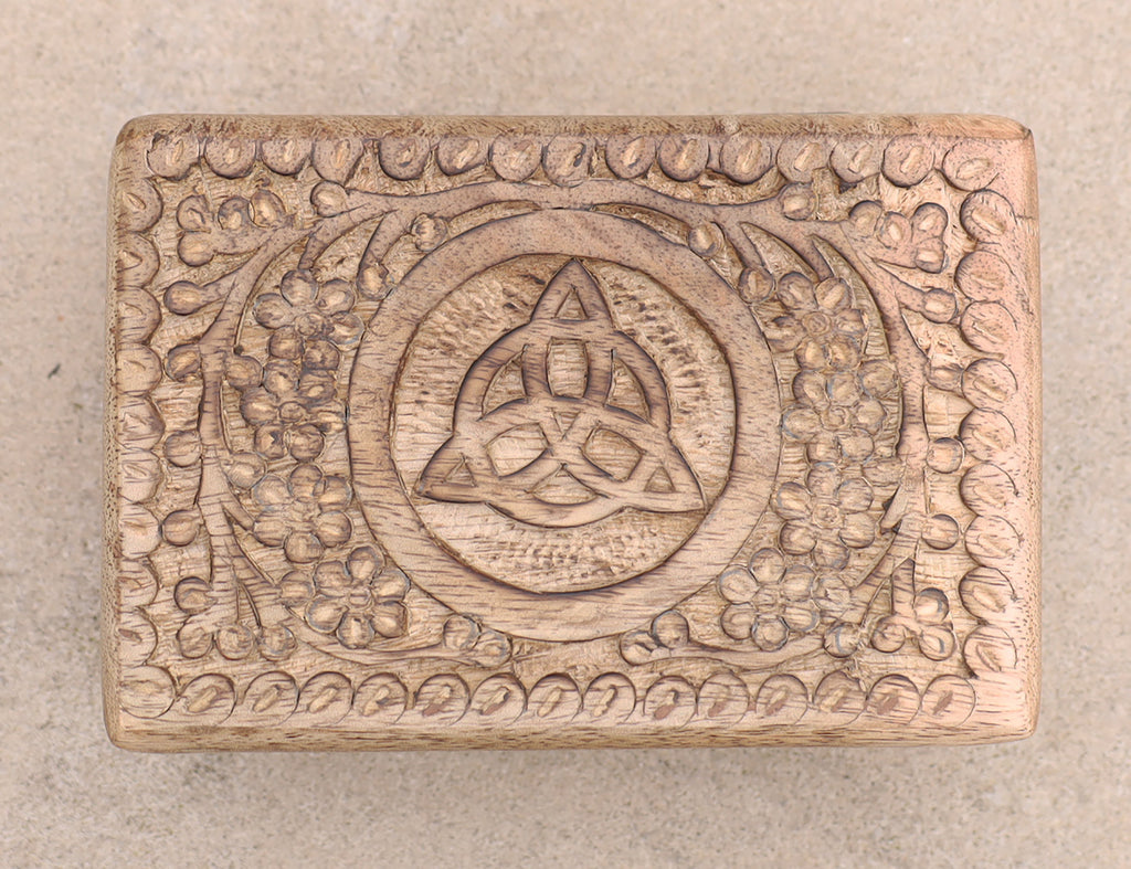 Hand Carved Triquetra Wooden Jewelry, Keepsake, Storage Box