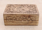 Hand Carved Yin Yang Wooden Box Keepsake Jewelry Storage