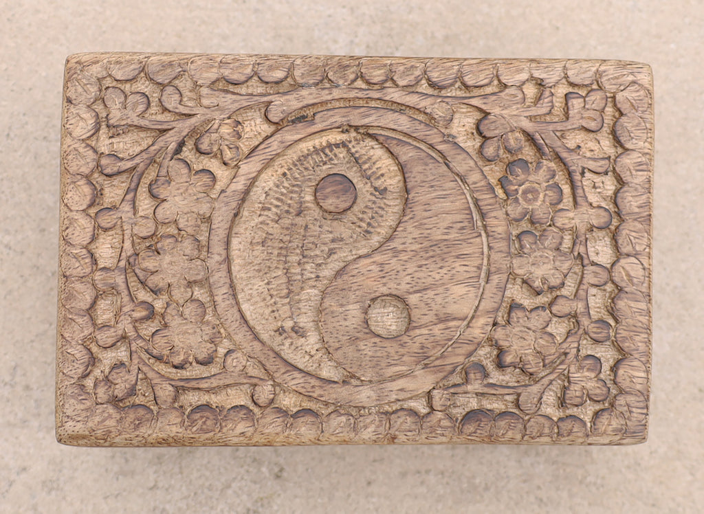 Hand Carved Yin Yang Wooden Box Keepsake Jewelry Storage