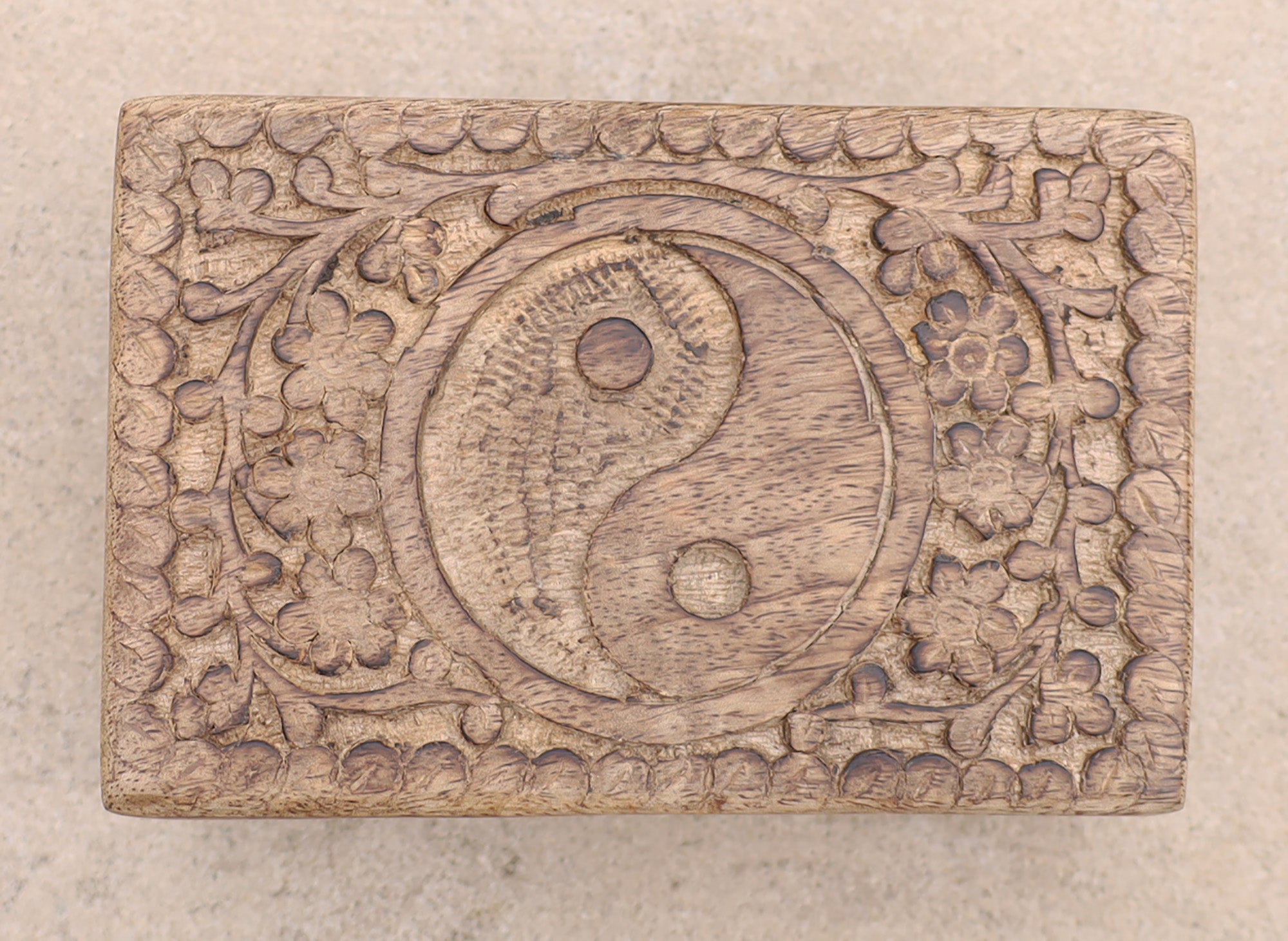 Hand Carved Yin Yang Wooden Box Keepsake Jewelry Storage