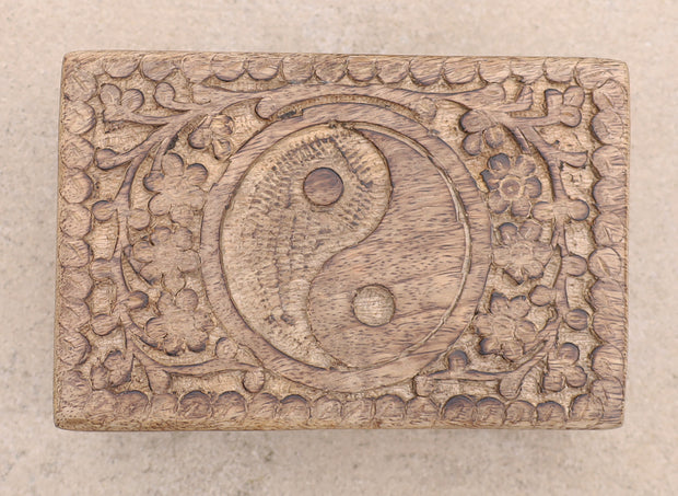 Hand Carved Yin Yang Wooden Box Keepsake Jewelry Storage