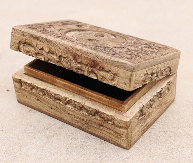 Hand Carved Yin Yang Wooden Box Keepsake Jewelry Storage