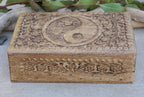 Hand Carved Yin Yang Wooden Box Keepsake Jewelry Storage