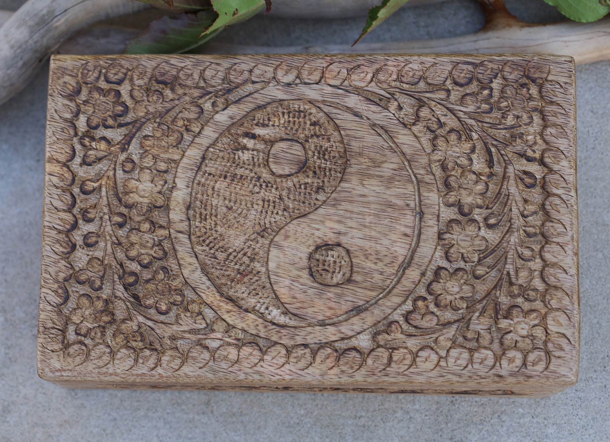 Hand Carved Yin Yang Wooden Box Keepsake Jewelry Storage
