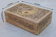 Hand Carved Yin Yang Wooden Box Keepsake Jewelry Storage