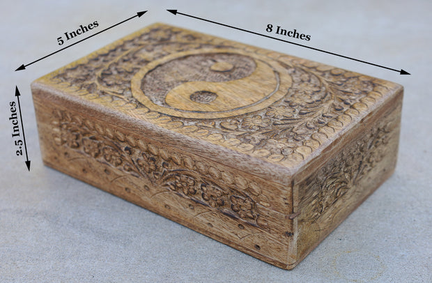 Hand Carved Yin Yang Wooden Box Keepsake Jewelry Storage