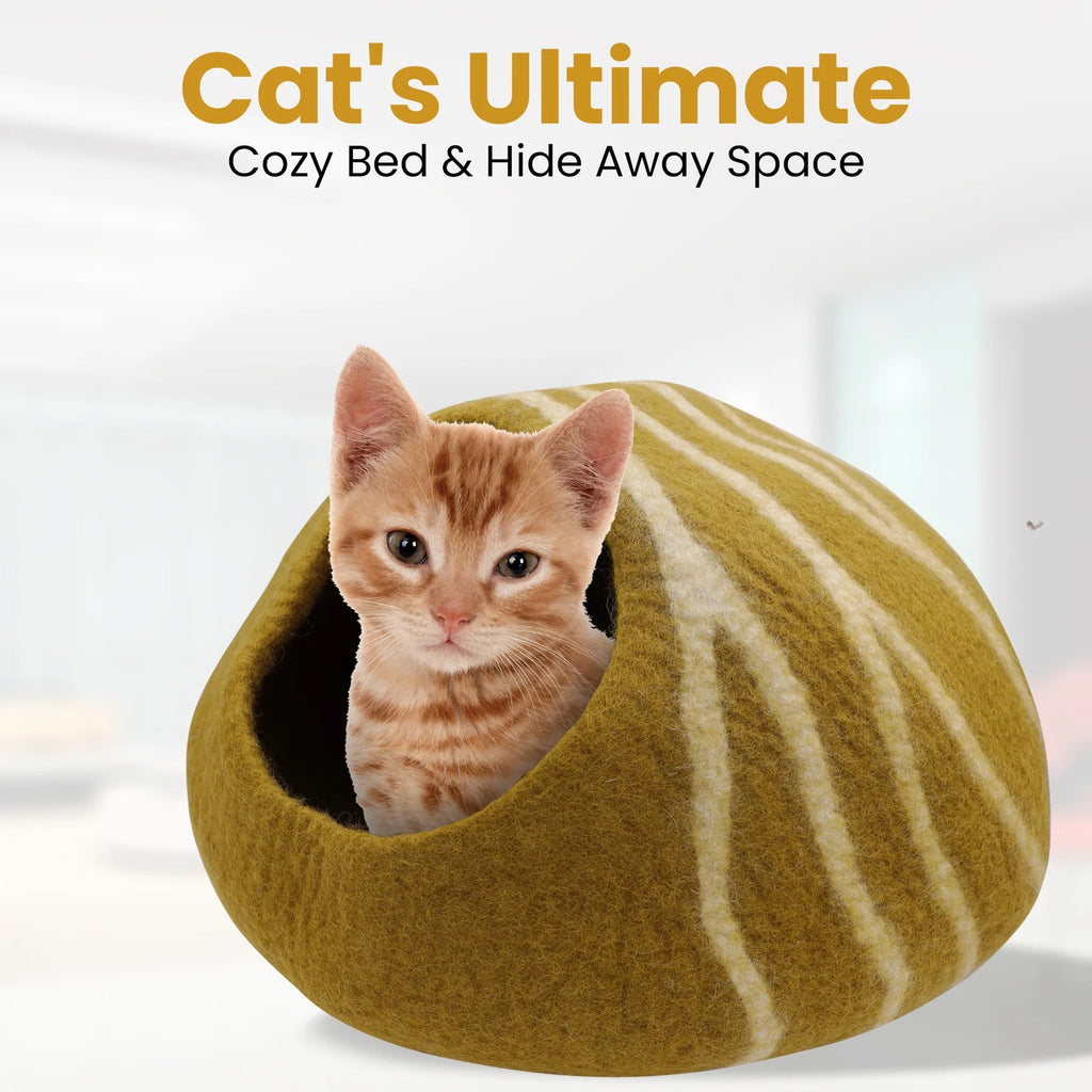 KayJayStyles Felt Cat Cave / Cat Bed / Warm Cat House / Cat Cocoon Hand Felted Natural Wool Eco-Friendly - Great Cat Gift