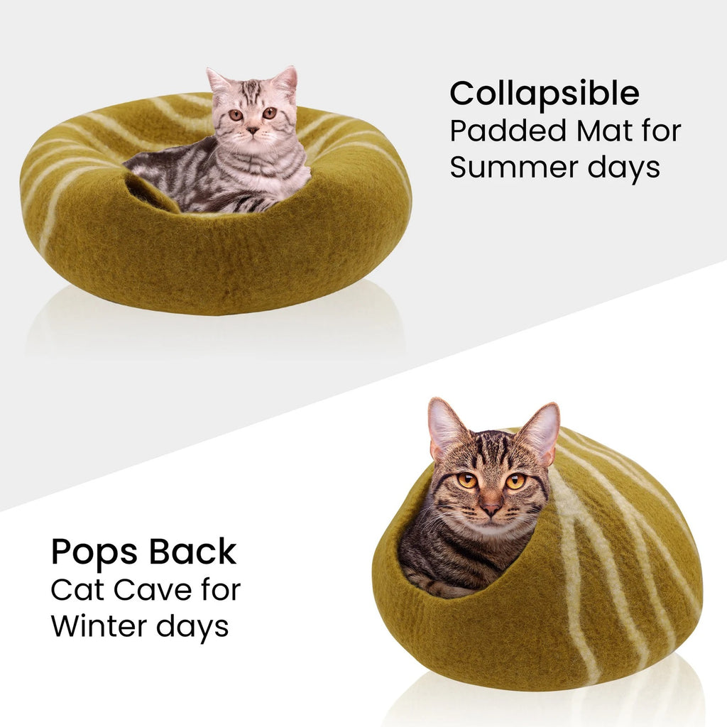 KayJayStyles Felt Cat Cave / Cat Bed / Warm Cat House / Cat Cocoon Hand Felted Natural Wool Eco-Friendly - Great Cat Gift