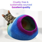 KayJayStyles Rainbow Felt Cat Cave / Cat Bed / Warm Cat House / Cat Cocoon Hand Felted Natural Wool Eco-Friendly - Great Cat Gift - DharmaObjects