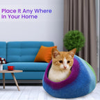 KayJayStyles Rainbow Felt Cat Cave / Cat Bed / Warm Cat House / Cat Cocoon Hand Felted Natural Wool Eco-Friendly - Great Cat Gift - DharmaObjects