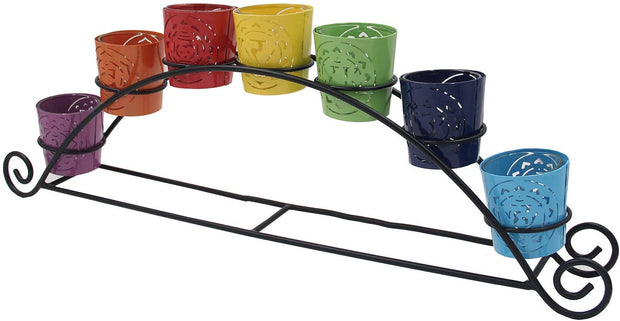 Large Set of 7 Chakra Symbols Votive Tea Light Candle Holder