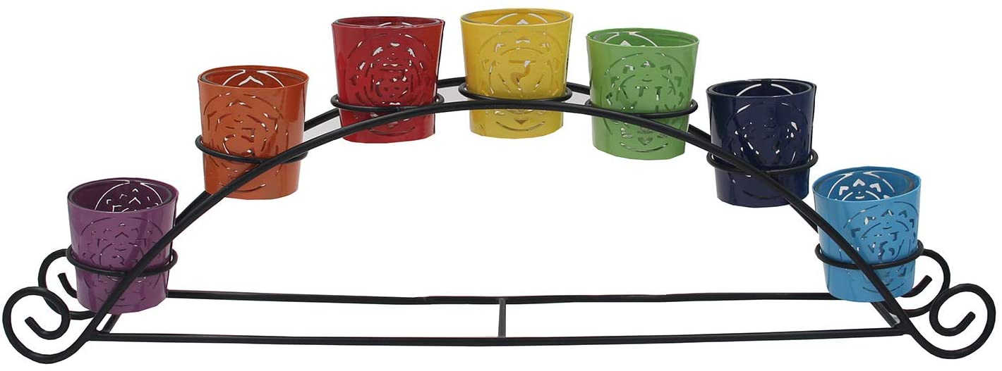 Large Set of 7 Chakra Symbols Votive Tea Light Candle Holder