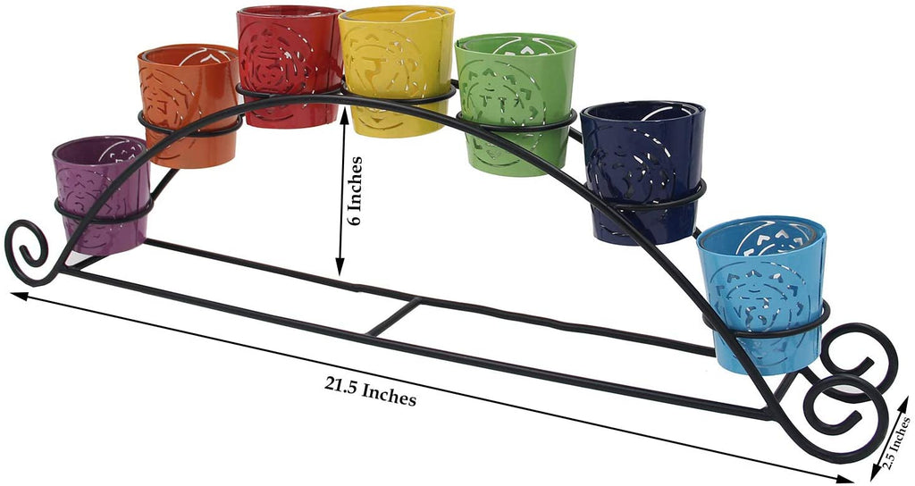 Large Set of 7 Chakra Symbols Votive Tea Light Candle Holder