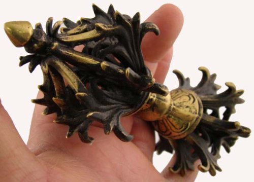 DharmaObjects Tibetan Buddhist Brass (Vajra) Thunderbolt Nine Spokes Dorjee / Dorji (6.5 Inches) - DharmaObjects