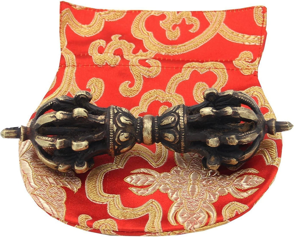 DharmaObjects Tibetan Buddhist Brass (Vajra) Thunderbolt Nine Spokes Dorjee / Dorji (5.5 Inches) - DharmaObjects
