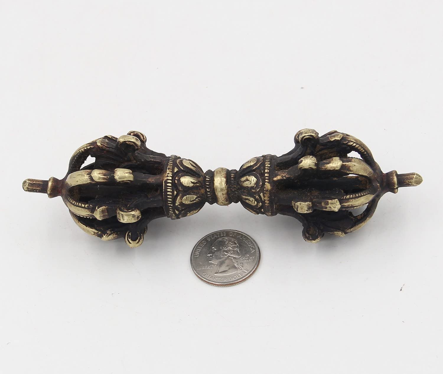 DharmaObjects Tibetan Buddhist Brass (Vajra) Thunderbolt Nine Spokes Dorjee / Dorji (5.5 Inches) - DharmaObjects