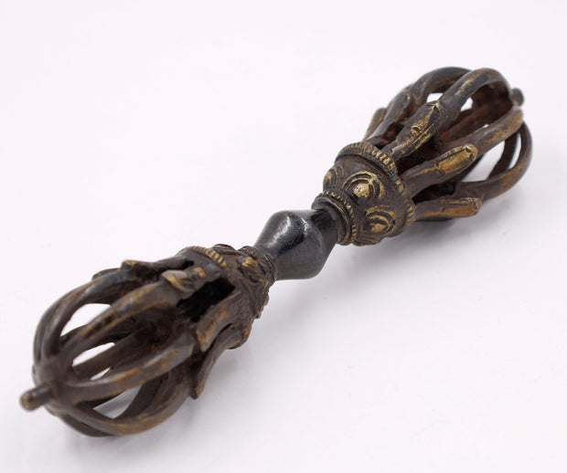 DharmaObjects Tibetan Buddhist Brass (Vajra) Thunderbolt Nine Spokes Dorjee / Dorji (6.5 Inches)