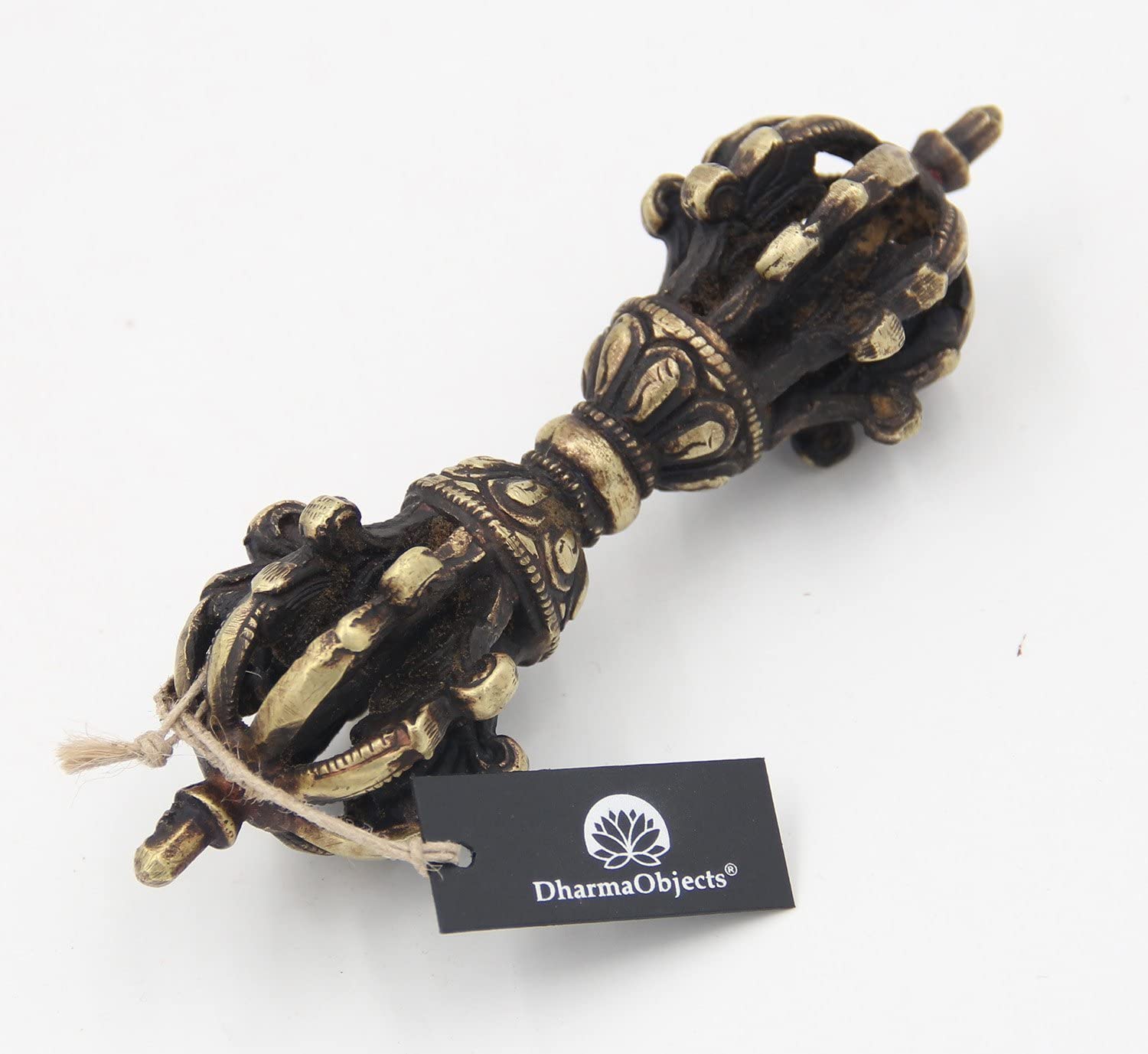 DharmaObjects Tibetan Buddhist Brass (Vajra) Thunderbolt Nine Spokes Dorjee / Dorji (5.5 Inches) - DharmaObjects