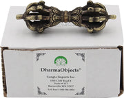 DharmaObjects Tibetan Buddhist Brass (Vajra) Thunderbolt Nine Spokes Dorjee / Dorji (4 Inches)