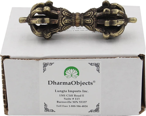 DharmaObjects Tibetan Buddhist Brass (Vajra) Thunderbolt Nine Spokes Dorjee / Dorji (4 Inches)