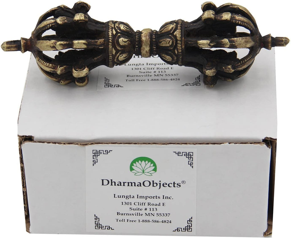 DharmaObjects Tibetan Buddhist Brass (Vajra) Thunderbolt Nine Spokes Dorjee / Dorji (5.5 Inches) - DharmaObjects