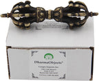 DharmaObjects Tibetan Buddhist Brass (Vajra) Thunderbolt Nine Spokes Dorjee / Dorji (5.5 Inches) - DharmaObjects