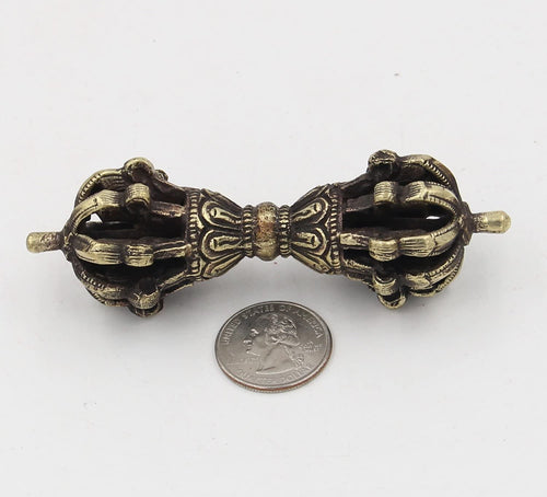 DharmaObjects Tibetan Buddhist Brass (Vajra) Thunderbolt Nine Spokes Dorjee / Dorji (4 Inches)