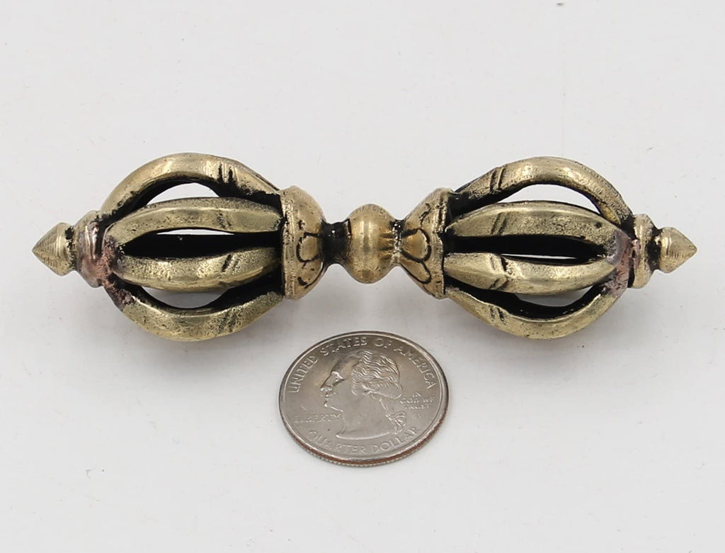 Tibetan Buddhist Brass (Vajra) Thunderbolt Nine Spokes Dorjee/Dorji (3.50 Inches) - DharmaObjects