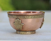 DharrmaObjects Copper Offering Bowl Incense Burner Holder (3 Inches, Fatima Hand)