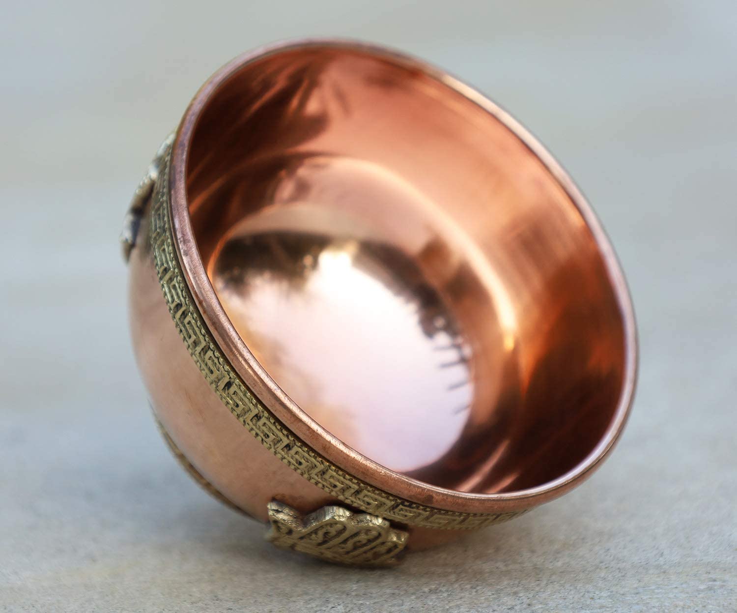 DharrmaObjects Copper Offering Bowl Incense Burner Holder (3 Inches, Fatima Hand)