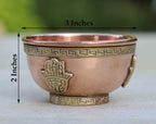 DharrmaObjects Copper Offering Bowl Incense Burner Holder (3 Inches, Fatima Hand)