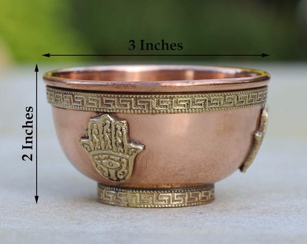 DharrmaObjects Copper Offering Bowl Incense Burner Holder (3 Inches, Fatima Hand)