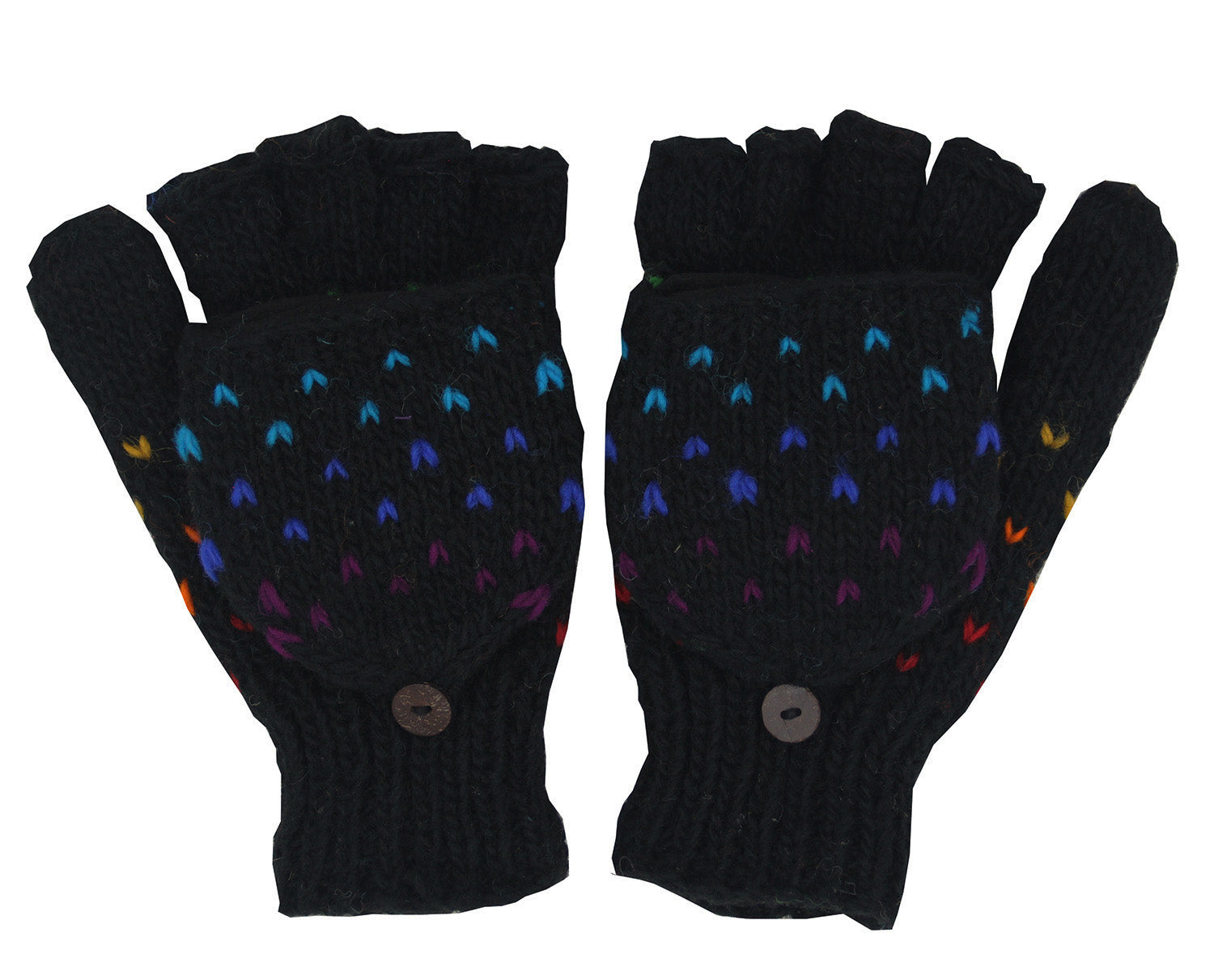 Hand Knit 100% Wool Convertible Finger less Mittens Glove Nepal - DharmaObjects