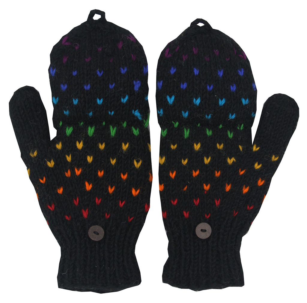 Hand Knit 100% Wool Convertible Finger less Mittens Glove Nepal - DharmaObjects