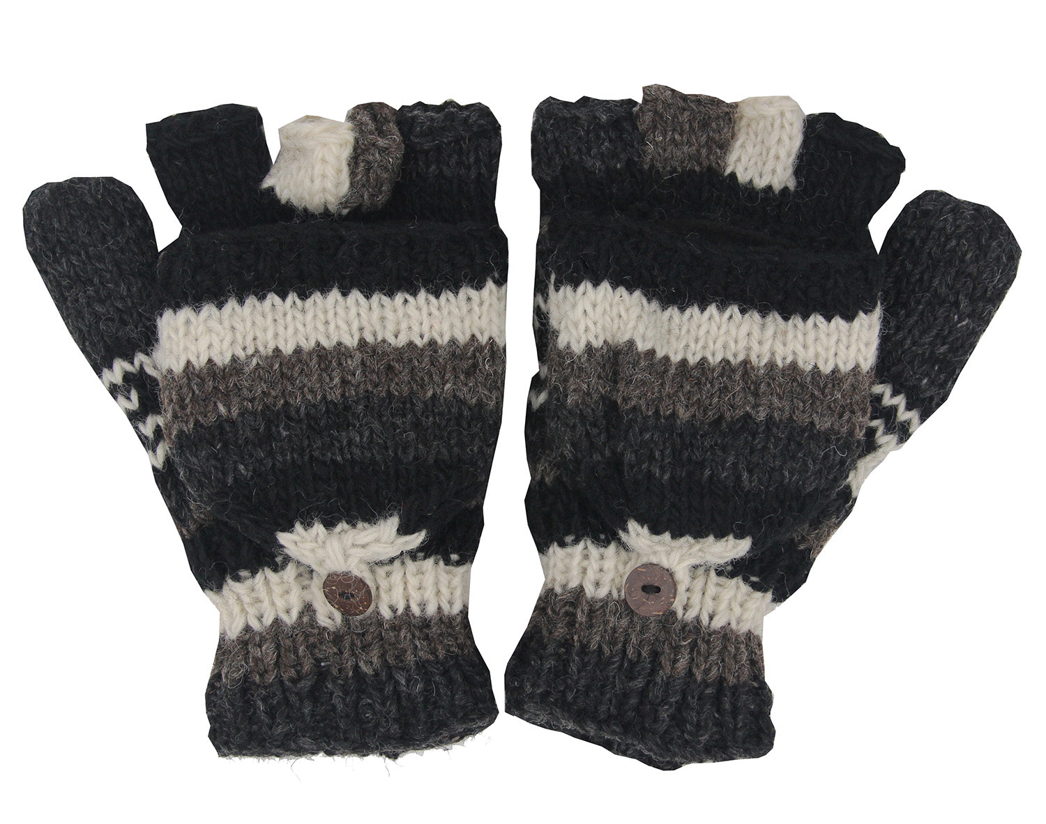 Hand Knit 100% Wool Convertible Finger less Mittens Glove Nepal - DharmaObjects