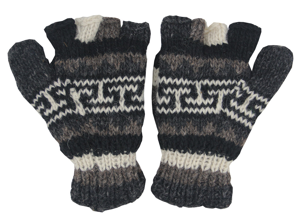 Hand Knit 100% Wool Convertible Finger less Mittens Glove Nepal - DharmaObjects