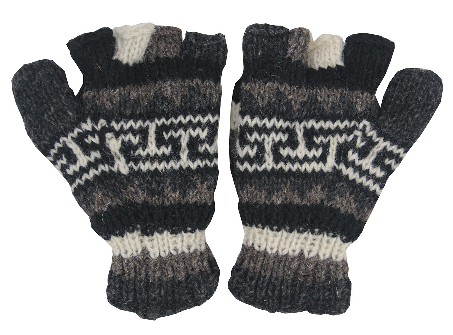 Hand Knit 100% Wool Convertible Finger less Mittens Glove Nepal - DharmaObjects