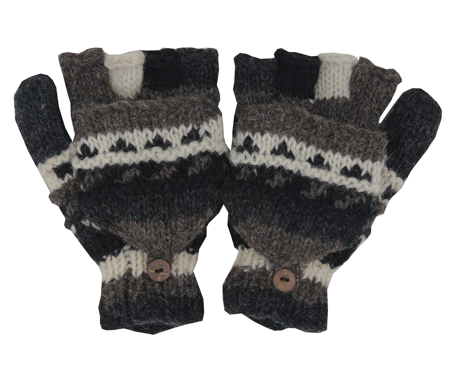 Hand Knit 100% Wool Convertible Finger less Mittens Glove Nepal - DharmaObjects