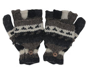 Hand Knit 100% Wool Convertible Finger less Mittens Glove Nepal - DharmaObjects