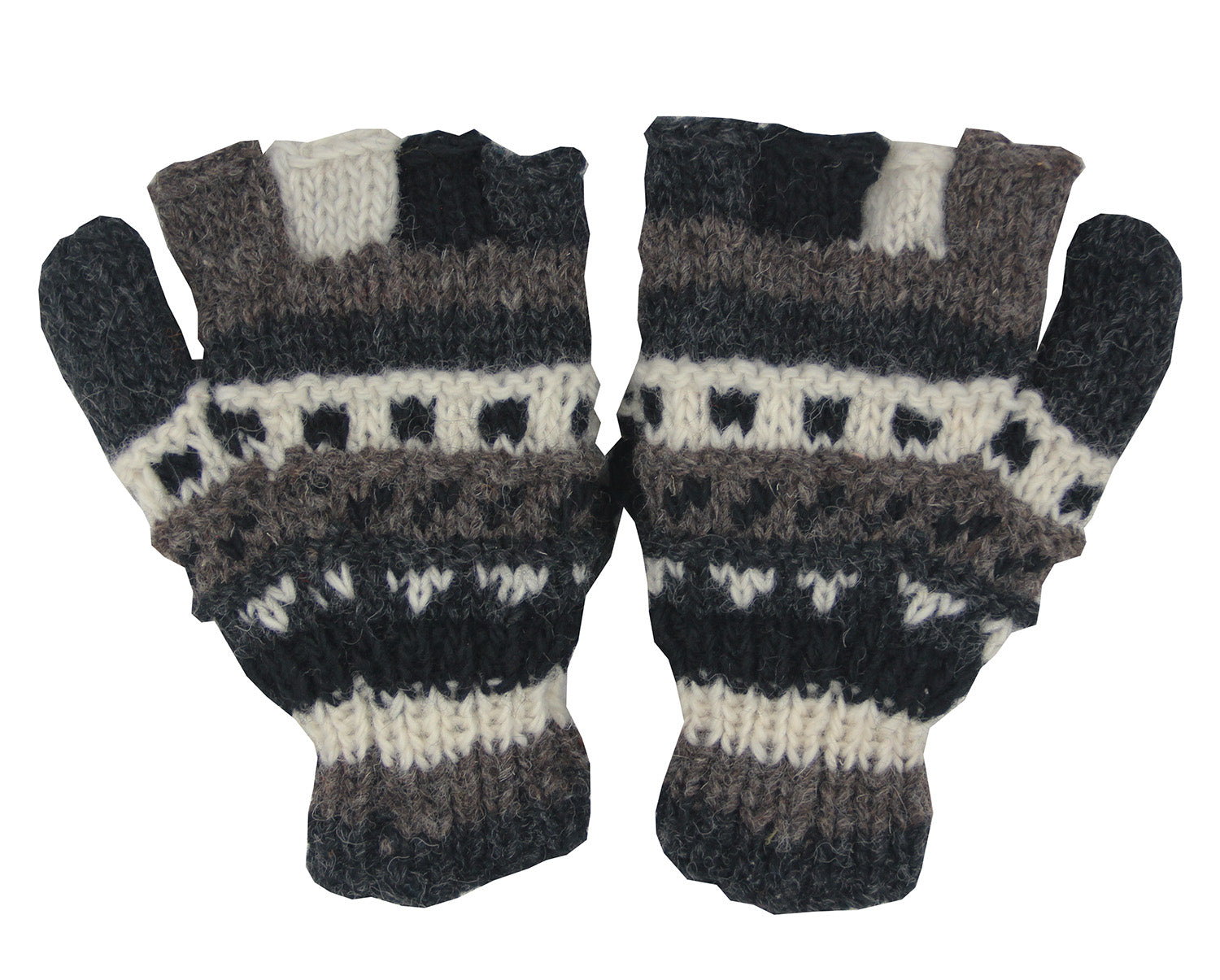 Hand Knit 100% Wool Convertible Finger less Mittens Glove Nepal - DharmaObjects