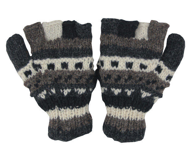 Hand Knit 100% Wool Convertible Finger less Mittens Glove Nepal - DharmaObjects