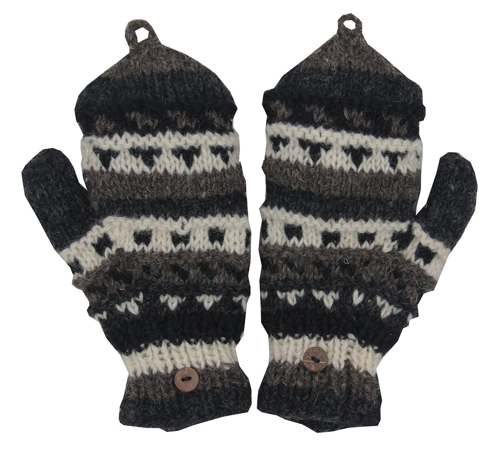 Hand Knit 100% Wool Convertible Finger less Mittens Glove Nepal - DharmaObjects