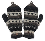 Hand Knit 100% Wool Convertible Finger less Mittens Glove Nepal - DharmaObjects